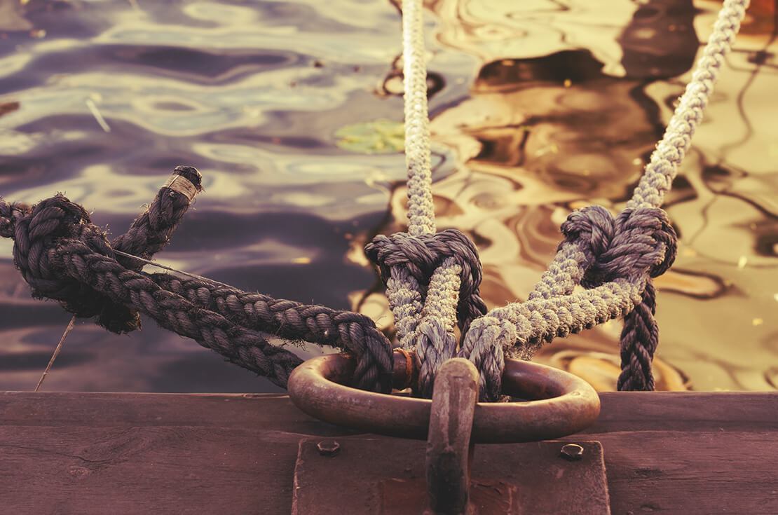 Naval Ropes on a Pier. Vintage Nautical Knots.